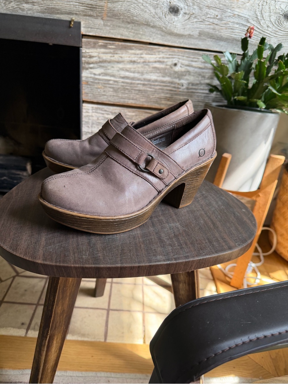 Vintage Born Leather Clog Heels with Buckle
